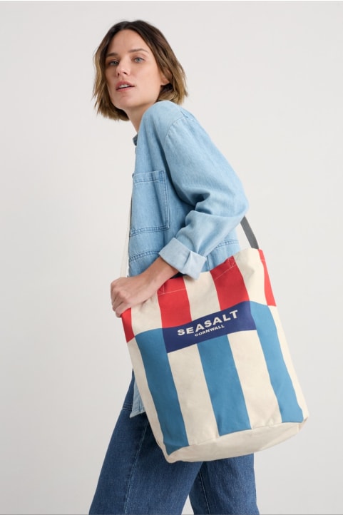 Canvas Split Stripe Tote Bag  Image