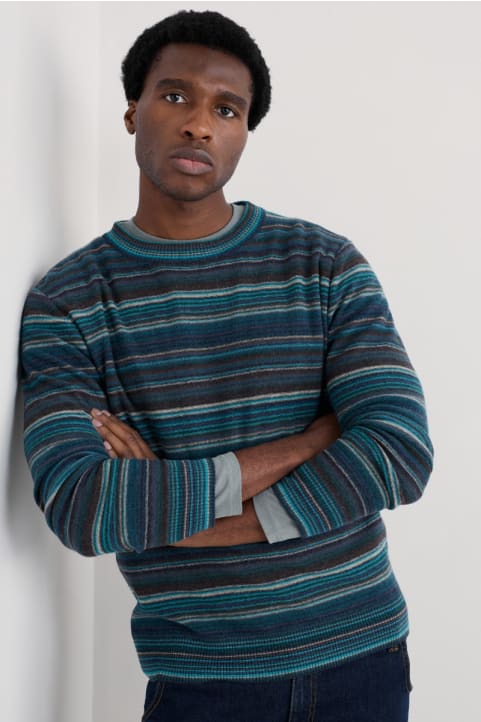 Men's Notebook Striped Jumper with Lambswool Model Image