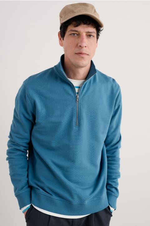 Men's Wood Moss Quarter Zip Sweatshirt Model Image