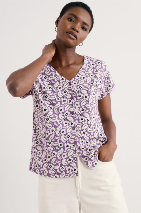 Studio Glass V-neck Jersey Top