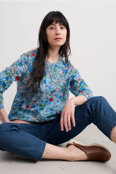 Watercolour Sketch 3/4 Sleeve Top in GOTS-Certified Organic Cotton