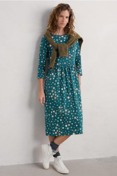 EX Seasalt Black Painted Blanket Sea Strewn Midi Dress Sizes 828 RRP £59.95 main image 1