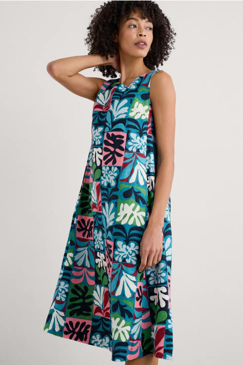 Cresting Waves Sleeveless Linen Dress Image