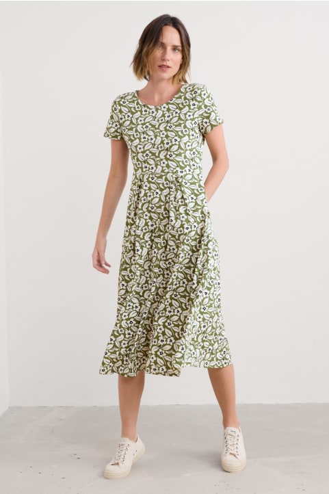 Veronica Short Sleeve Midi Dress in GOTS-Certified Organic Cotton