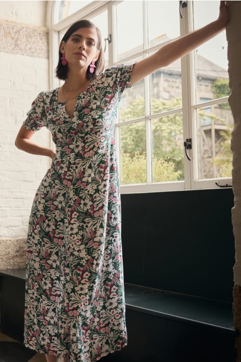 Marsh Violet Short Sleeve Empire Line Dress