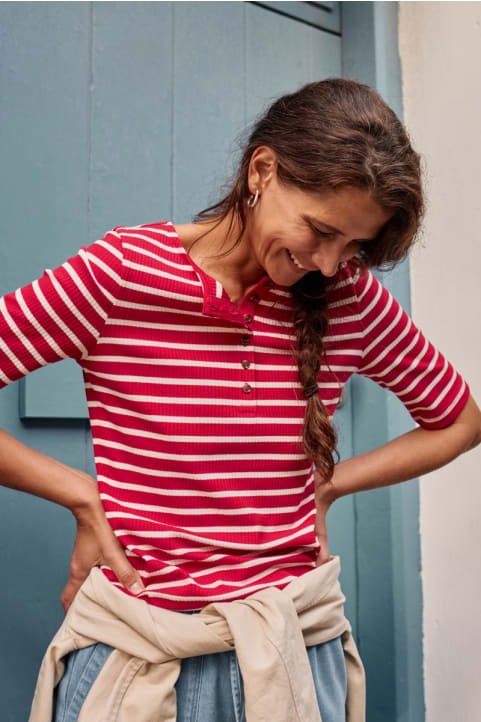 Early Orchid Ribbed Henley Top