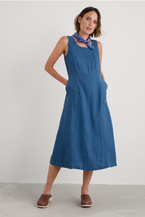 Sleeveless Grass Wave Linen Dress
