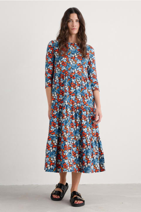 Line Strokes Tiered Dress in GOTS-Certified Organic Cotton Jersey