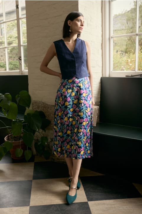 Wild Pansy Satin Skirt