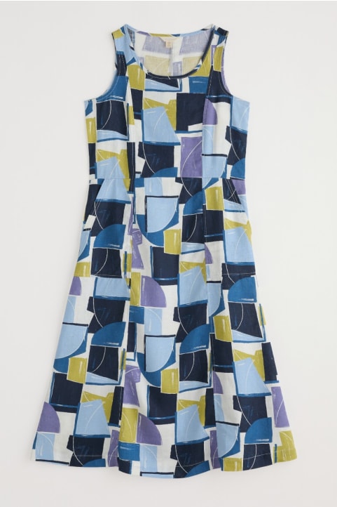 Sleeveless Grass Wave Linen Dress