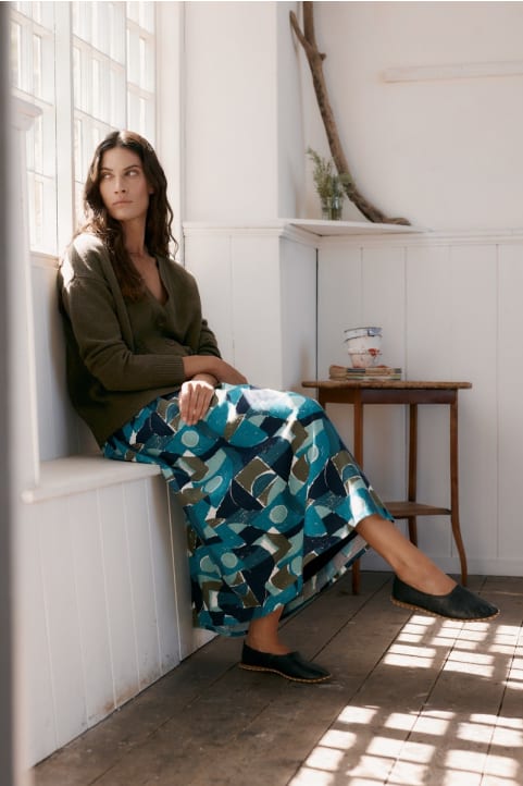 Mevagissey Midi Skirt in GOTS-Certified Organic Cotton
