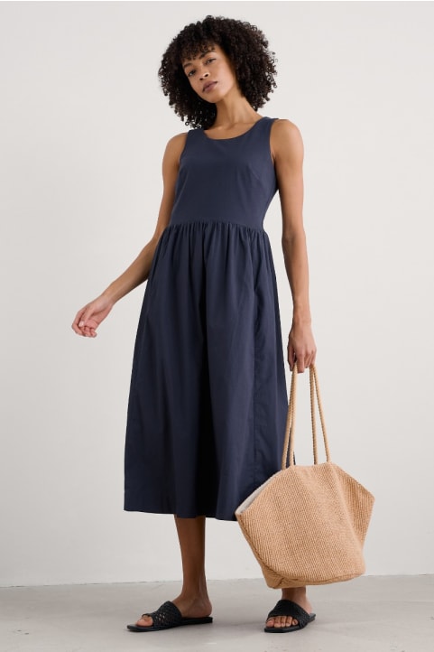 Madder Jersey Woven Mix Sleeveless Dress Model Image