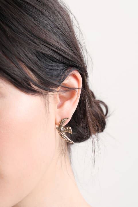 Bird in Flight Stud Earrings Model Image