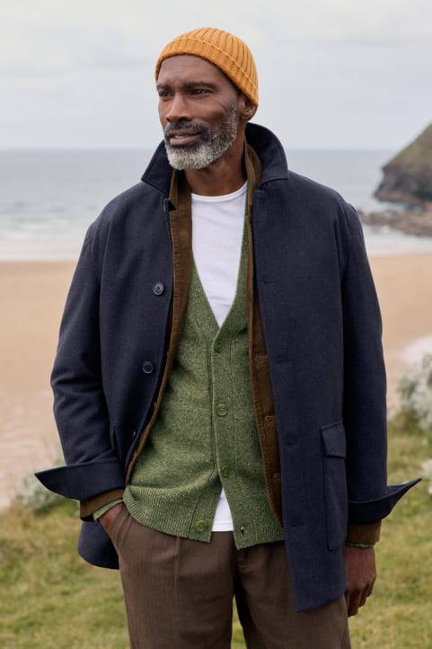 Men's Rowlocks Wool-Blend Overcoat Model Image
