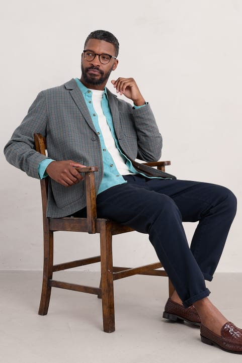 Men's Farrier Organic Cotton Check Blazer Model Image
