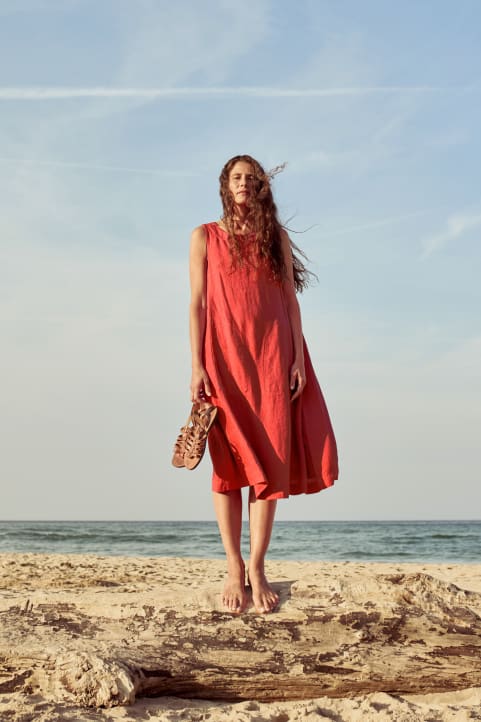 Cresting Waves Sleeveless Linen Dress Image