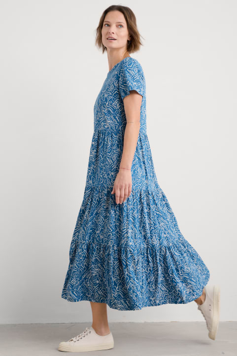 Line Strokes Short Sleeve Dress in GOTS-Certified Organic Cotton Jersey Image