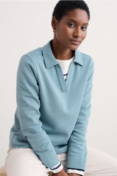 Clear Wing V-Neck Collared Sweatshirt