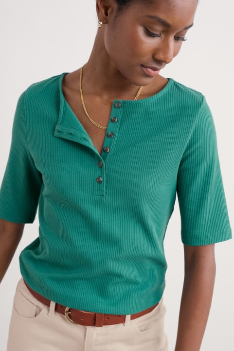 Early Orchid Ribbed Henley Top Model Image