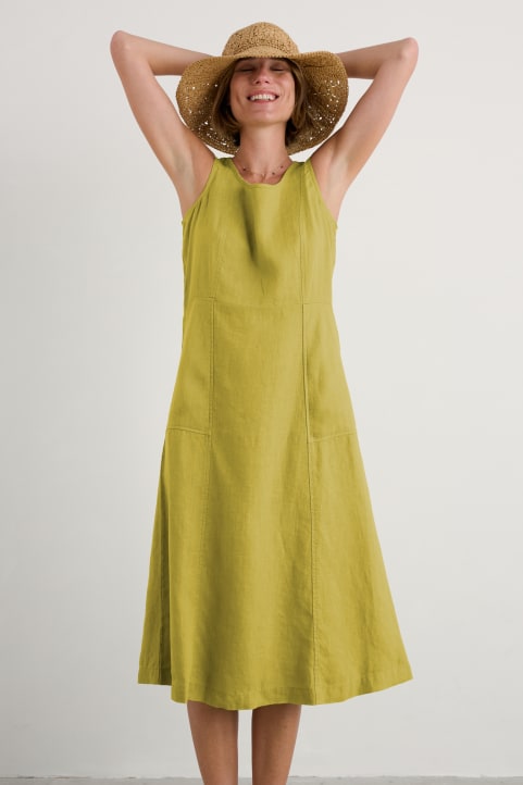 Sleeveless Grass Wave Linen Dress Image