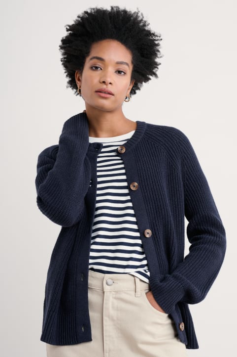 Potters Meadow Organic Cotton Knitted Cardigan Model Image