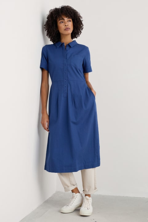 Birch Glade Organic Cotton Midi Shirt Dress Model Image
