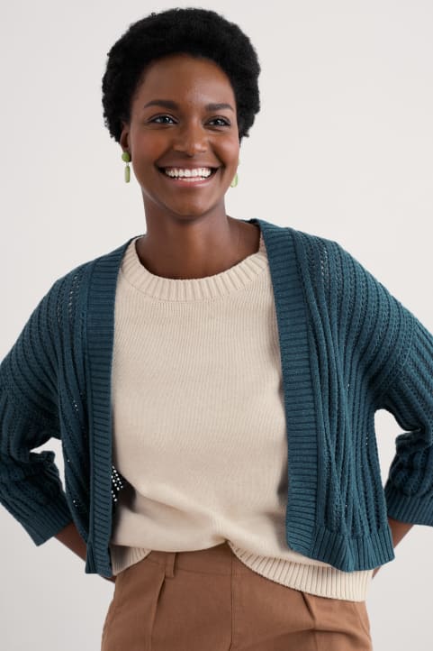 Tinners Way Organic Cotton Knitted Cardigan Model Image