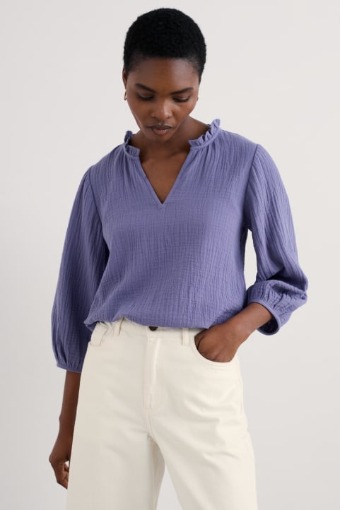 Portrait Frill Neck Top in GOTS-Certified Organic Cotton Image