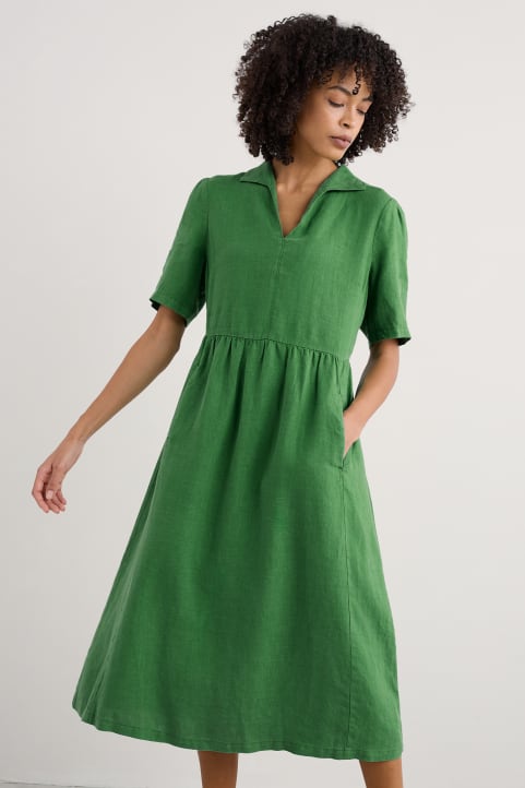 Fen Violet Linen Midi Dress Model Image