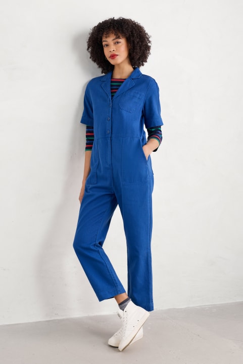 Clear Water Linen-Cotton Jumpsuit Model Image