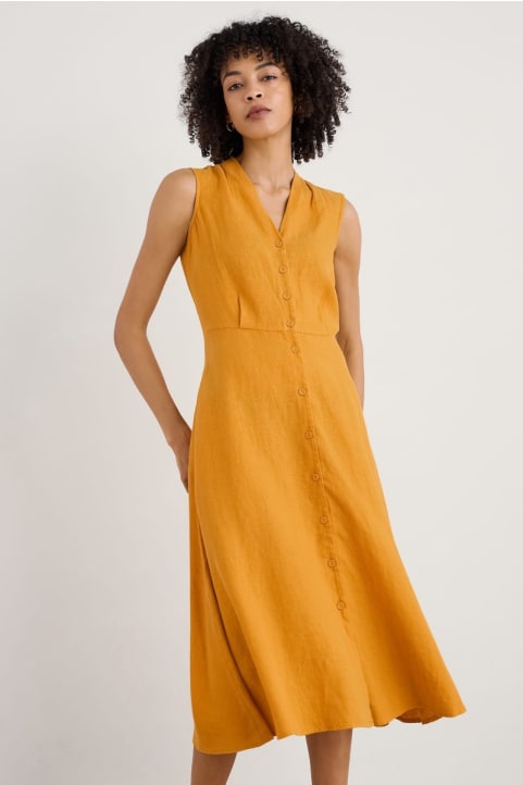 Carved Wood Linen Sleeveless Dress