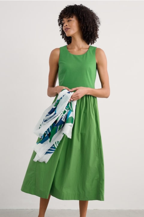 Madder Jersey Woven Mix Sleeveless Dress Model Image