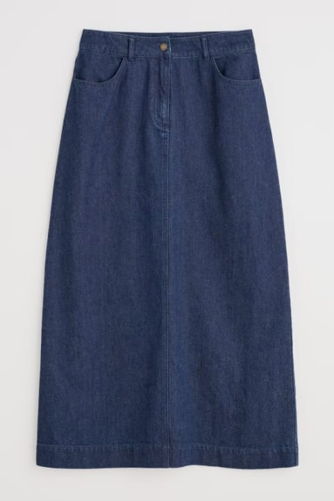 Fruit Tree Midi Denim Skirt