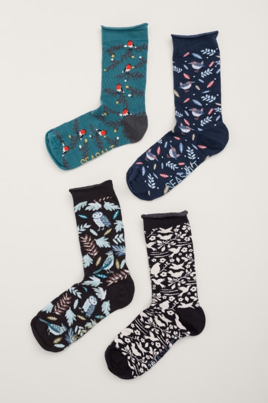 Box of 4 Bird Design Women's Sailor Socks 