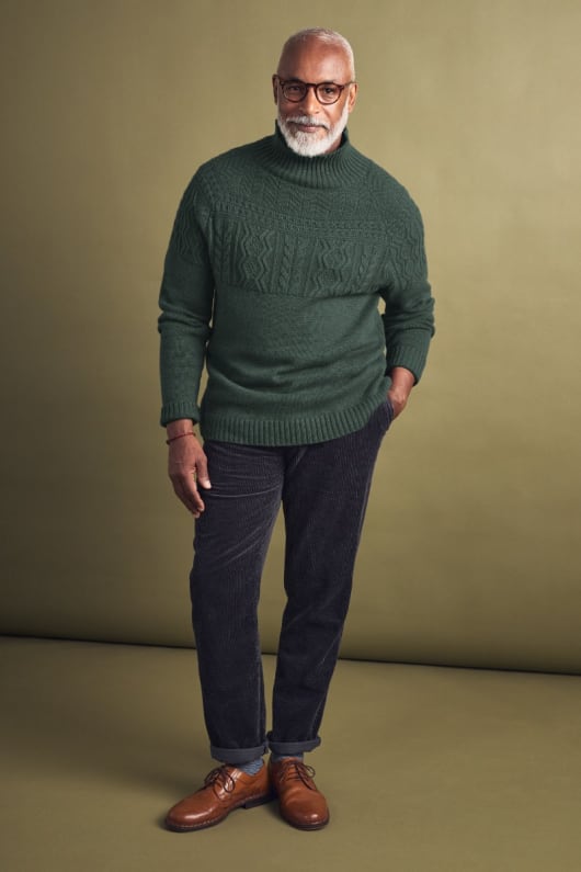 Men s Courage Cable Knit Fisherman s Roll Neck Jumper Seasalt Cornwall