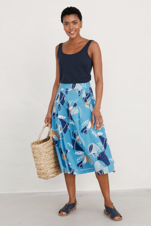 Sea Mist Pleated Midi Skirt