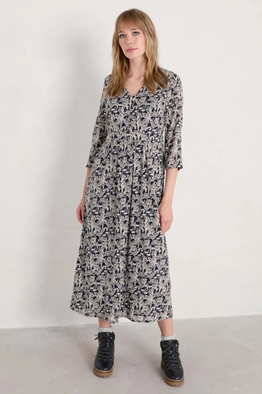 Feather Slate Three Quarter Sleeve Dress