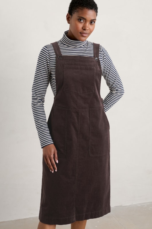Wave Shape Pinafore Dress Dungaree style Needlecord Dress Seasalt Cornwall