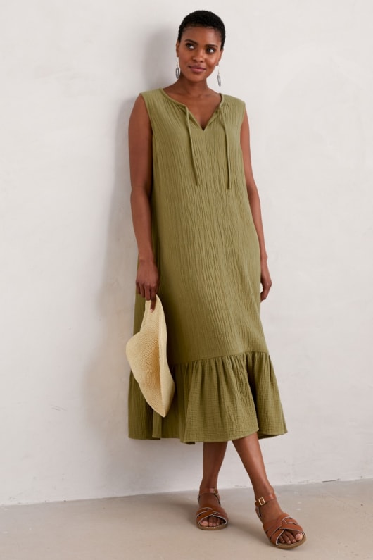 Teaspoon Bay Sleeveless V neck Summer Dress Organic Cotton Seasalt Cornwall