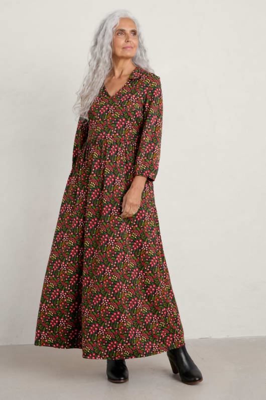 Central Thread Collared V-Neck Dress