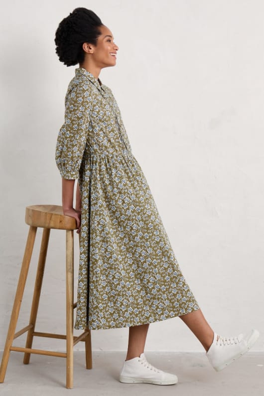 True Letter Organic Cotton Midi Shirt Dress Floral Prairie Dress Seasalt Cornwall