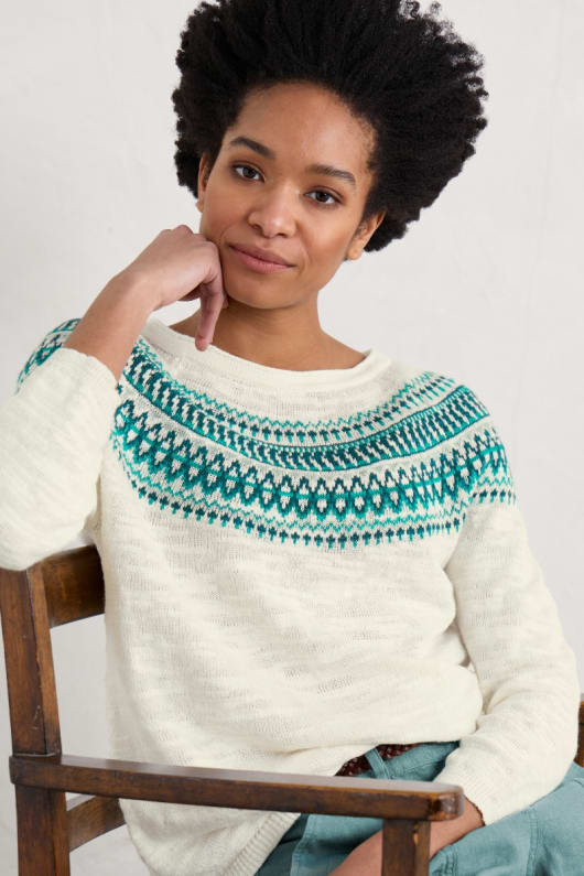 Penvoose Summer Fair Isle Jumper Linen and Cotton Seasalt Cornwall