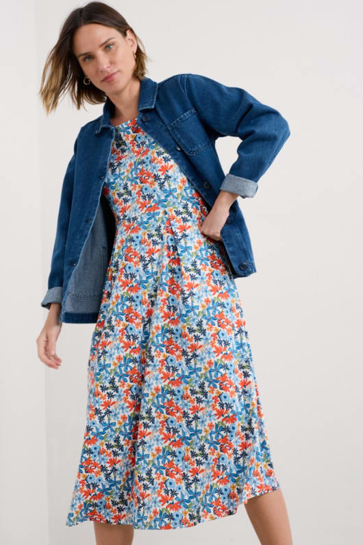 Veronica Short Sleeve Midi Dress in GOTS-Certified Organic Cotton