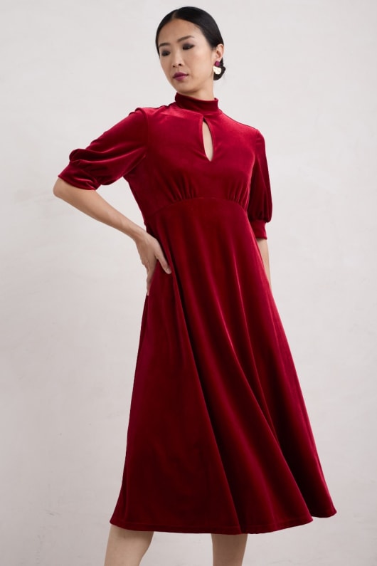 Red velvet a line dress top
