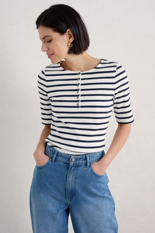 Early Orchid Striped Ribbed Henley Top