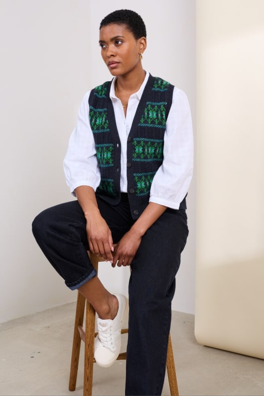 Women s Fair Isle Waistcoat Vest Seasalt Cornwall Seasalt Cornwall