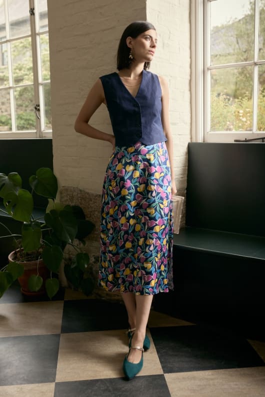 Wild Pansy Satin Skirt