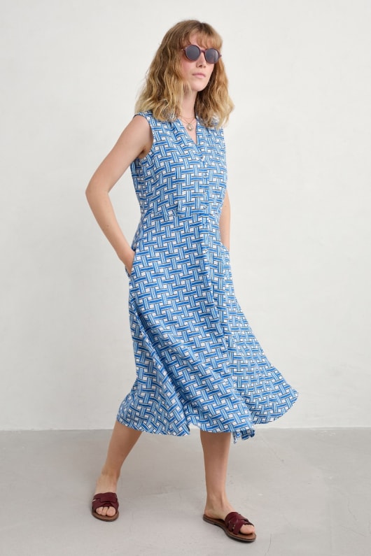Carved Wood Linen Sleeveless Dress