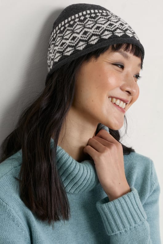 Fern Frost Merino Blend Fair Isle Hat Model Image