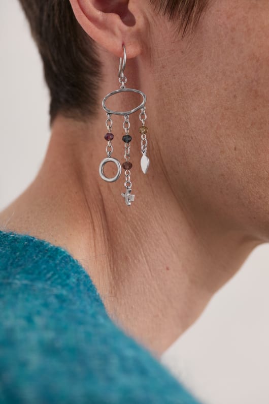 Chy Silver Tone Charm Earrings Model Image